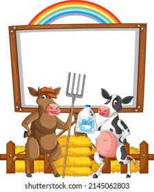 Sign board with animal farm on white background illustration