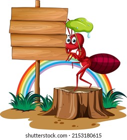Sign board with ant on white background illustration