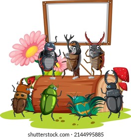 Cartel de signos con escarabajo en la ilustración de fondo blanco