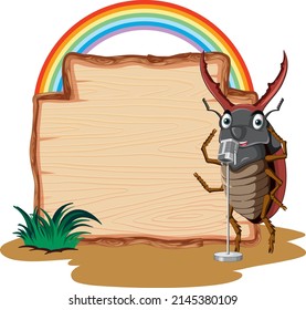 Sign board with beetle on white background illustration