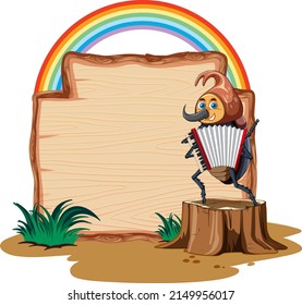 Sign board with beetle on white background illustration