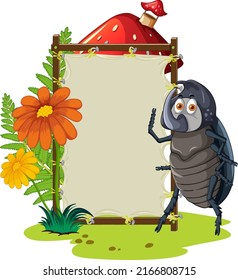 Sign board with beetle on white background illustration