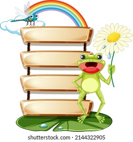 Sign board with frog on white background illustration