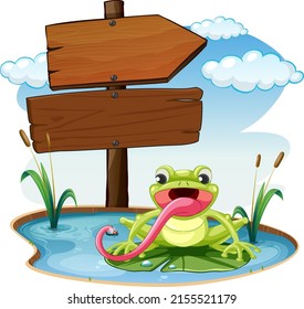 Sign board with frog on white background illustration