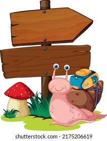 Sign board with snail on white background illustration