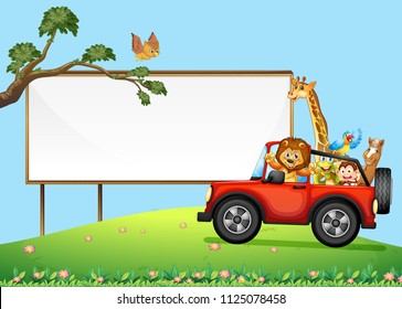 A Sign Board and Wild Animals illustration