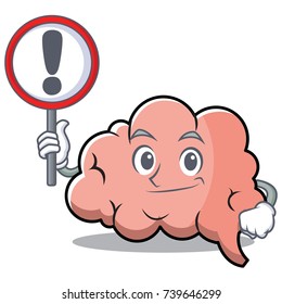 With sign brain character cartoon mascot