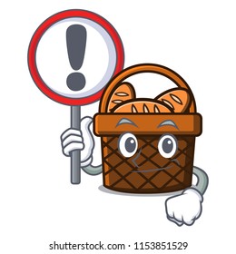 With sign bread basket character cartoon