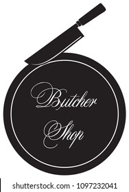 A sign for a butcher's shop, on a sign a butcher's knife and a kitchen cutting board