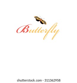 sign of a butterfly with the inscription on a white background

