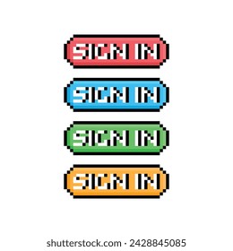 sign in button 8 bit text sign in Pixel art 8-bit for game 