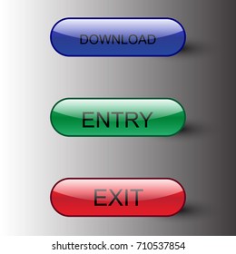 Sign button of Download, Entry and Exit on gray background, vector