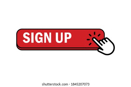 Sign up button with hand click icon.