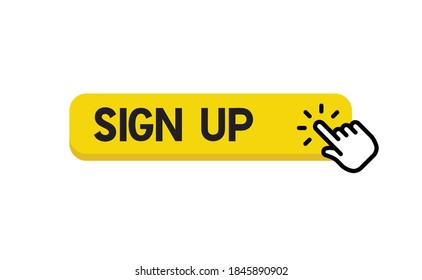 Sign up button with hand click icon. 