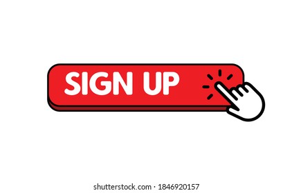 Sign up button with hand click icon. 