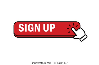 Sign up button with hand click icon. 