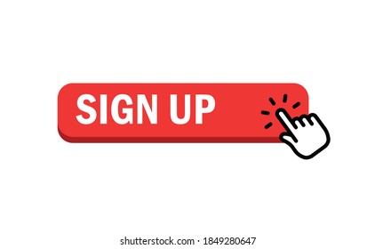Sign up button with hand click icon. 