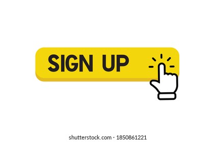 Sign up button with hand click icon. 