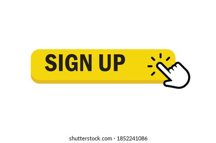 Sign up button with hand click icon. 