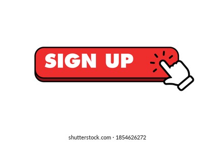 Sign up button with hand click icon. 