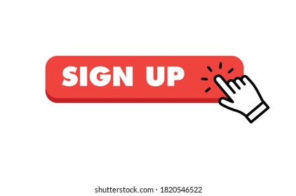 Sign up button with hand clicking icon.