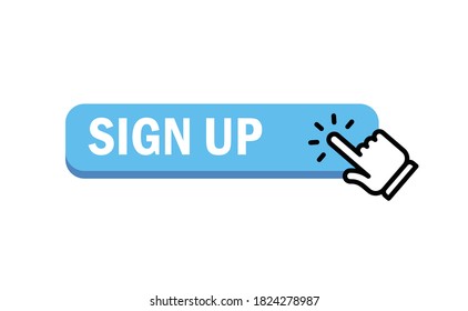 Sign up button with hand clicking icon.