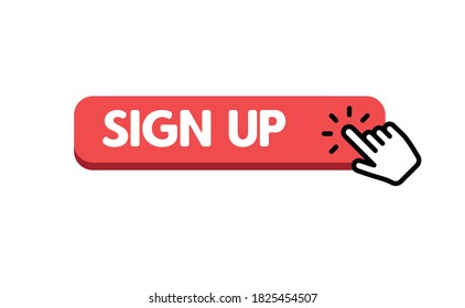 Sign up button with hand clicking icon.