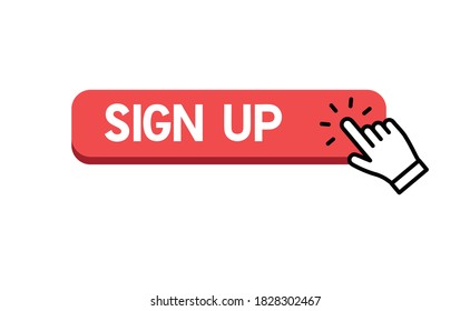 Sign up button with hand clicking icon.