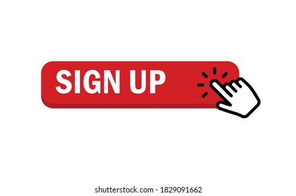 Sign up button with hand clicking icon.