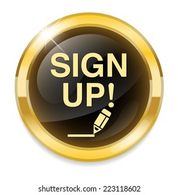 Sign up button or icon with reflective