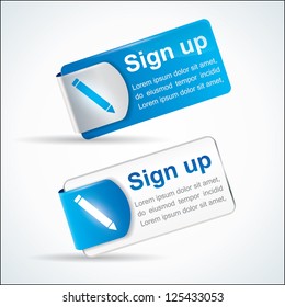 Sign up button or icon with reflective web2 and catchy design