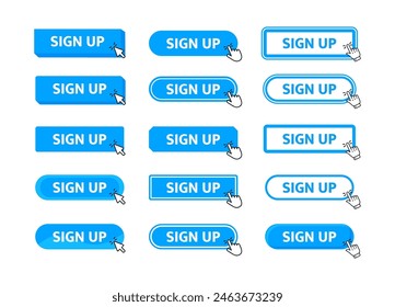 Sign UP Button with pointer clicking. Web button. Finger Pressing. Click to Sign UP Concept. Vector illustration