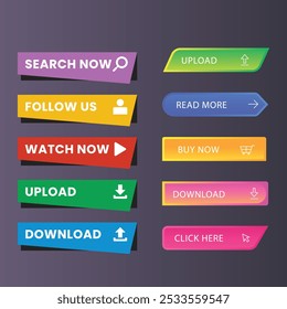 Sign Up and Sign In Button Set Flat Design on White Background.