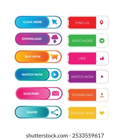 Sign Up and Sign In Button Set Flat Design on White Background.
