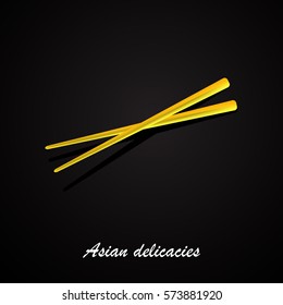 The sign for a cafe of chopsticks. Vector image of a diner. The menu of the restaurant illustration. Dining logo. Asian cuisine