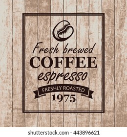 sign for a cafe with coffee grains on a background of retro wooden planks