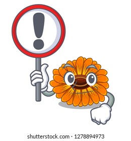 With sign calendula flowers in the cartoon pots