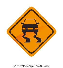 sign car yellow road precaution caution symbol risk vector graphic isolated and flat illustration