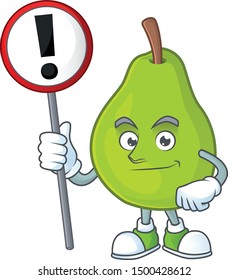 With sign cartoon guava mascot on white background