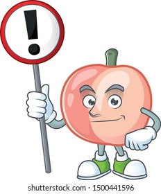 With sign cartoon peach isolated on white background