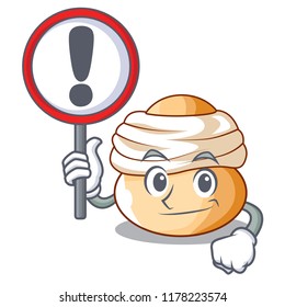 With sign cartoon semla bun with almond paste