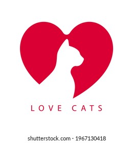 Sign cat love. Cute kitten vector illustration. Pet logo design. Concept for veterinary clinic or market. 