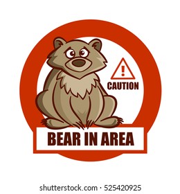 Sign Caution Bear in Area Sticker Vector Illustration