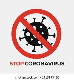 Sign caution coronavirus. Stop coronavirus. Coronavirus danger and public health risk disease and flu outbreak. Pandemic medical concept with dangerous cells.Vector flat illustration