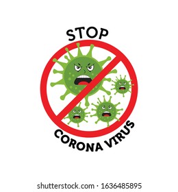 Sign caution coronavirus. Stop coronavirus. Coronavirus outbreak. Coronavirus danger and public health risk disease and flu outbreak. Pandemic medical concept with dangerous cells. Vector illustration