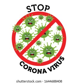 Sign caution coronavirus. Stop coronavirus. Coronavirus outbreak. Coronavirus danger and public health risk disease and flu outbreak. Pandemic medical concept with dangerous cells. Vector illustration