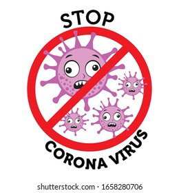 Sign caution coronavirus. Stop coronavirus. Coronavirus outbreak. Coronavirus danger and public health risk disease and flu outbreak. Pandemic medical concept with dangerous cells. Vector illustration