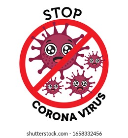 Sign caution coronavirus. Stop coronavirus. Coronavirus outbreak. Coronavirus danger and public health risk disease and flu outbreak. Pandemic medical concept with dangerous cells. Vector illustration