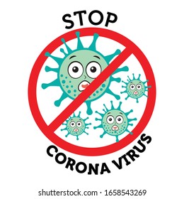 Sign caution coronavirus. Stop coronavirus. Coronavirus outbreak. Coronavirus danger and public health risk disease and flu outbreak. Pandemic medical concept with dangerous cells. Vector illustration