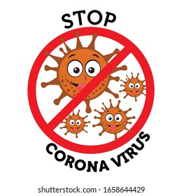 Sign caution coronavirus. Stop coronavirus. Coronavirus outbreak. Coronavirus danger and public health risk disease and flu outbreak. Pandemic medical concept with dangerous cells. Vector illustration